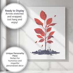 Red Leaf Botanical Plant Minimal Illustration Canvas Wall Art Print Decor Picture Ready To Hang - thumbnail 3
