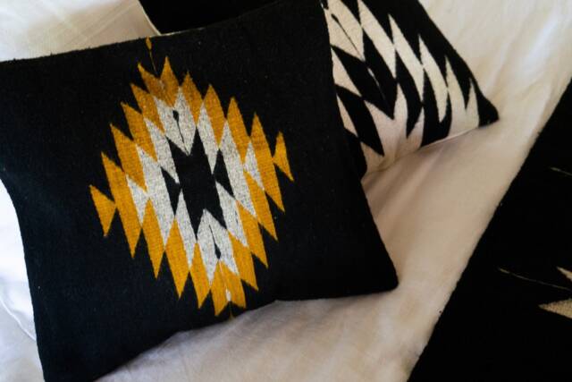 Zapotec Pillow, Bohemian Decorative Cushion Pillow Throw Pillow Mexican Handmade Black & Yellow Accent 50x50cm - image 1