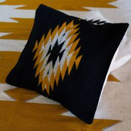 Zapotec Pillow, Bohemian Decorative Cushion Pillow Throw Pillow Mexican Handmade Black & Yellow Accent 50x50cm - thumbnail 4