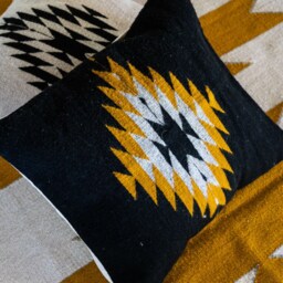 Zapotec Pillow, Bohemian Decorative Cushion Pillow Throw Pillow Mexican Handmade Black & Yellow Accent 50x50cm - thumbnail 3