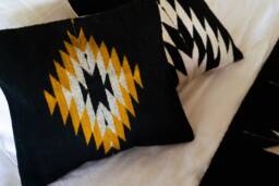 Zapotec Pillow, Bohemian Decorative Cushion Pillow Throw Pillow Mexican Handmade Black & Yellow Accent 50x50cm