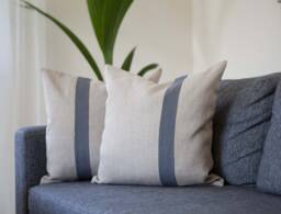 Linen Pillow Cover Set Gray Stripe Color Block Cushion - thumbnail 1