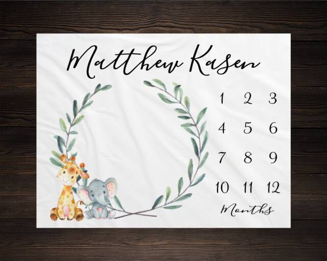 Safari Milestone Blanket Monthly Growth Tracker Soft Fleece Giraffe Elephant Baby Shower Gift Newborn Watch Me Grow Boy - image 1