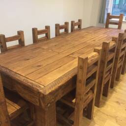 Chunky French Oak Dining Table Set - thumbnail 2