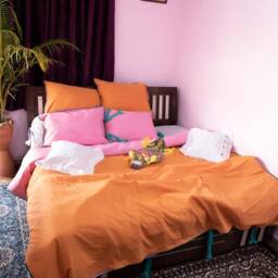 Orange & Pink Combination Cotton Duvet Cover/Dual Color With 2 Pillow Shames Double Side Cover/ Boho - thumbnail 2