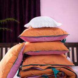 Orange & Pink Combination Cotton Duvet Cover/Dual Color With 2 Pillow Shames Double Side Cover/ Boho - thumbnail 4