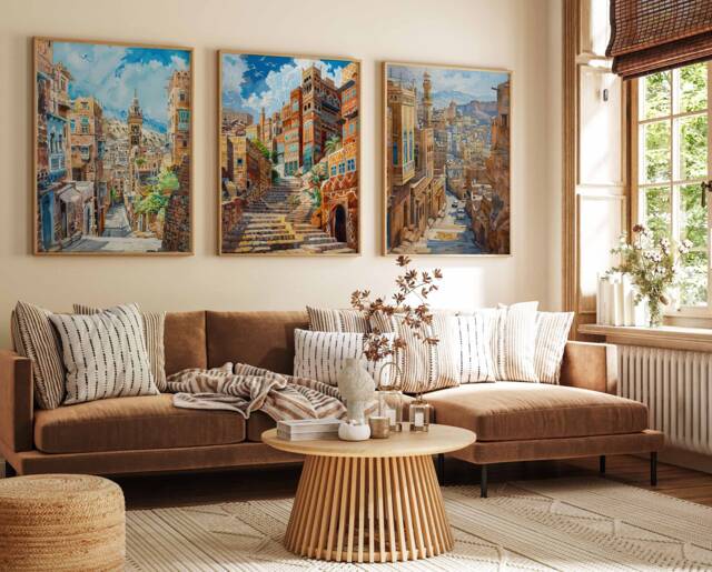Set Of 3 Sanaa Travel Posters, Yemen Prints, Yemeni Art, Islamic Wall Decor, Muslim Gift, Gift - image 1