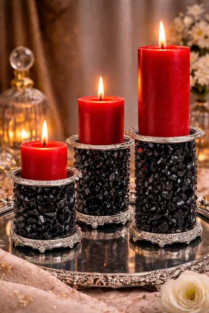 Unique Crystal Candle Holder Bubble Glass Pedestal Modern Table Centerpiece - image 1
