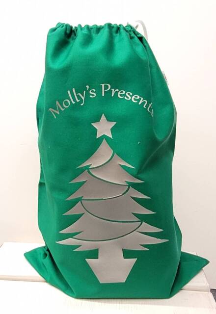 Personalised Santa Sack - Add Any Name. Christmas Tree Design. Made in England - image 1