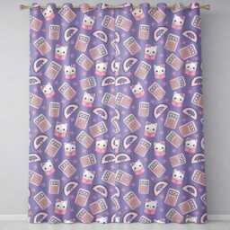 Cute Kawaii Maths Cat Calculator Ruler Blue Seamless Pattern Readymade Eyelet Ring Top Thermal 100% Blackout Curtains - thumbnail 2