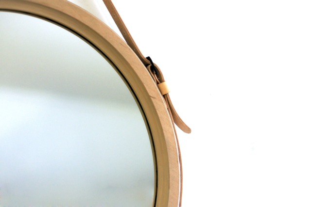 "Round Mirror/Leather Circle Scandinavian Style Minimalist Modern Strap Wall Loft ""Oslo" - image 1