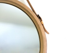 "Round Mirror/Leather Circle Scandinavian Style Minimalist Modern Strap Wall Loft ""Oslo" - thumbnail 1