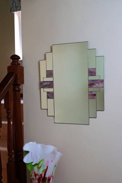 Purple Art Deco Mirror - 1930's Style Rectangular Stained Glass - image 1