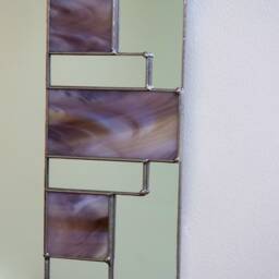 Purple Art Deco Mirror - 1930's Style Rectangular Stained Glass - thumbnail 2