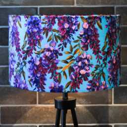 Bright Blue Purple Wisteria Floral Print Velvet Lampshade 25cm 30cm 35cm 40cm 45cm - Drum Lamp Shade Handmade Home Decor Ceiling Flowers - thumbnail 2