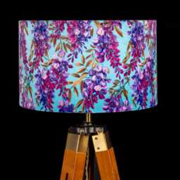 Bright Blue Purple Wisteria Floral Print Velvet Lampshade 25cm 30cm 35cm 40cm 45cm - Drum Lamp Shade Handmade Home Decor Ceiling Flowers - thumbnail 3