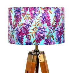 Bright Blue Purple Wisteria Floral Print Velvet Lampshade 20cm 25cm 30cm 35cm 40cm 45cm Drum Lamp Shade Handmade Home Decor Ceiling Flowers