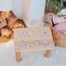 Personalized Step Stool For Girl Wooden Name Puzzle Baby Shower Gift First Christmas Unique Toddler Toy Natural Wood - thumbnail 1