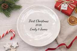 Personalised First Christmas Ornament 2026, Custom Keepsake Plate, Newlywed Gift, Couples Decoration - thumbnail 1