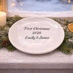 Personalised First Christmas Ornament 2026, Custom Keepsake Plate, Newlywed Gift, Couples Decoration - thumbnail 4