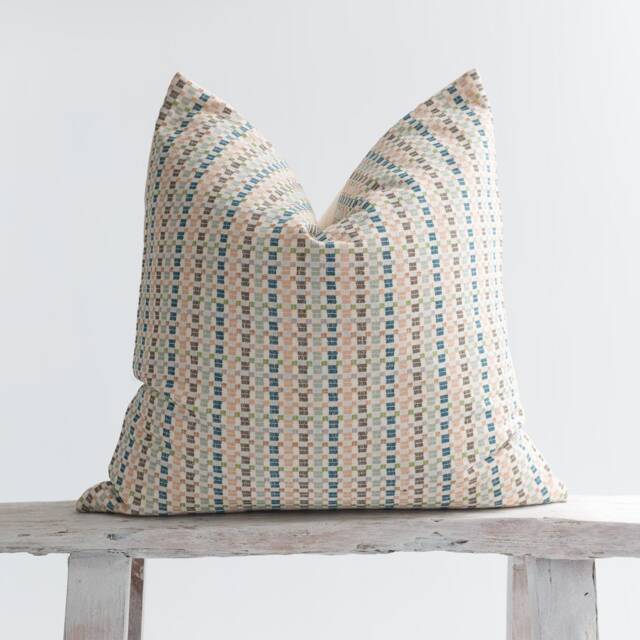 Woven Cotton Striped Pillow Cover, Pastel Block Design, Bamboo Back - image 1