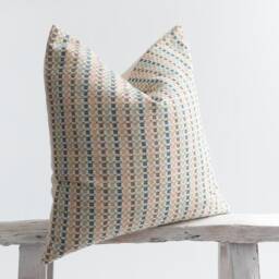 Woven Cotton Striped Pillow Cover, Pastel Block Design, Bamboo Back - thumbnail 3