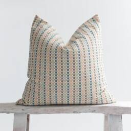 Woven Cotton Striped Pillow Cover, Pastel Block Design, Bamboo Back