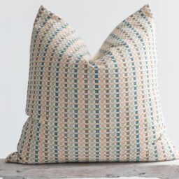 Woven Cotton Striped Pillow Cover, Pastel Block Design, Bamboo Back - thumbnail 2
