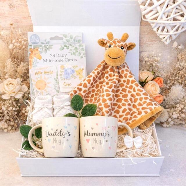 Unisex Baby Hamper Elephant Comforter, Milestone Cards, Mummy & Daddy Mugs - image 1