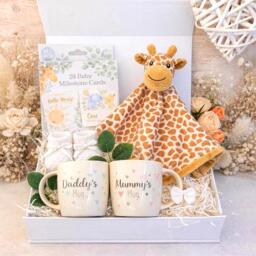 Unisex Baby Hamper Elephant Comforter, Milestone Cards, Mummy & Daddy Mugs - thumbnail 1