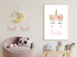 Floral Unicorn - Personalised Lockdown Family Custom Print Kids Home Decor Gift Bespoke A5 A4 A3 Framed - thumbnail 1