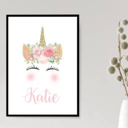 Floral Unicorn - Personalised Lockdown Family Custom Print Kids Home Decor Gift Bespoke A5 A4 A3 Framed - thumbnail 2