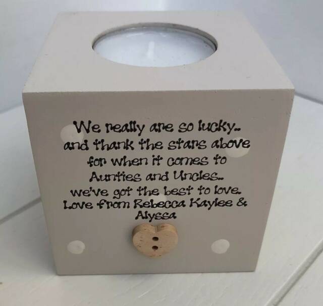 Auntie & Uncle Personalised Candle Gift Auntie Aunty Aunt ~ Great Or Any Name. Shabby Chic Style Birthday Christmas Etc