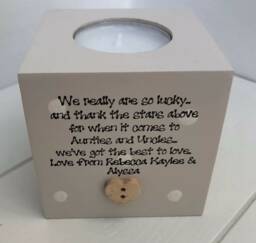Auntie & Uncle Personalised Candle Gift Auntie Aunty Aunt ~ Great Or Any Name. Shabby Chic Style Birthday Christmas Etc - thumbnail 1