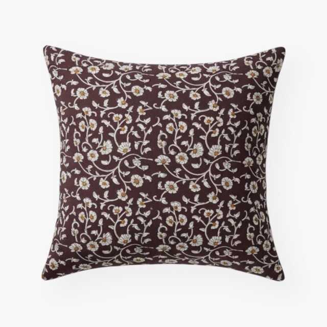 Hand Block Printed Floral Linen Pillow Cover Botanical Throw Case Modern Neutral Sofa Bed Cushion Decorative Home Accent - image 1