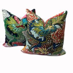 Schumacher Chiang Mai Dragon Aquamarine Double Sided Cushion Covers Pillow - thumbnail 3