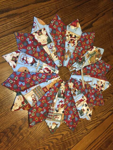 Christmas Tree Skirt, 26 in Diameter, Mini, Teresa Kogut, Polar Bear, Snowman, Santa, Vintage Fabric, Quilted, Wildlife - image 1