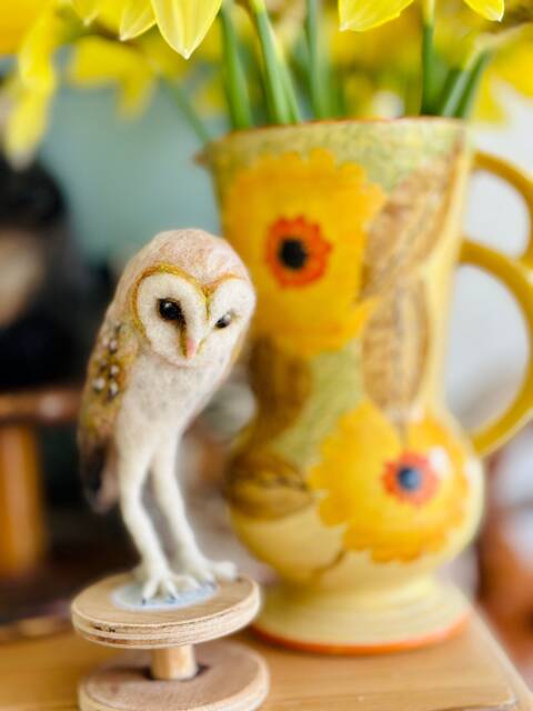 Miniature Barn Owl Sculpture - Needle Felt Owl, Handmade Woodland Bird, Collectible Fibre Art, Nature Gift - image 1
