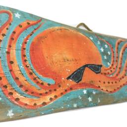 Octopus Art Hipster Beach Personalize Original Decor Ooak Shabby Chic Surf Reclaimed Wood Mangoseed - thumbnail 2