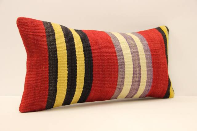 Handwoven Kilim Pillow Cover, Bohemian Pillow, Traditional Vintage Cover, Rust Lumbar Pillow, 10x20 Turkish 4Yef-353 - image 1