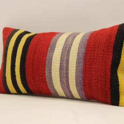 Handwoven Kilim Pillow Cover, Bohemian Pillow, Traditional Vintage Cover, Rust Lumbar Pillow, 10x20 Turkish 4Yef-353 - thumbnail 3