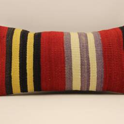Handwoven Kilim Pillow Cover, Bohemian Pillow, Traditional Vintage Cover, Rust Lumbar Pillow, 10x20 Turkish 4Yef-353 - thumbnail 2