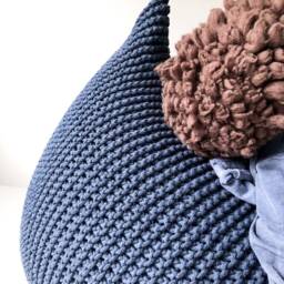 Knitted Denim Blue Bean Bag Chair Scandinavian Kids Decor - thumbnail 2