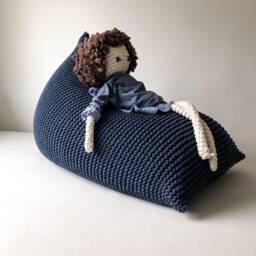 Knitted Denim Blue Bean Bag Chair Scandinavian Kids Decor