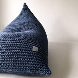 Knitted Denim Blue Bean Bag Chair Scandinavian Kids Decor - thumbnail 3