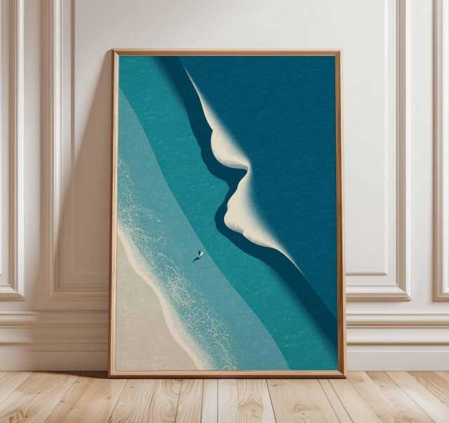 Beach Wall Art, Coastal Ocean Poster Print, Minimalist Aerial Seascape Artwork, Modern Decor, Abstract Wave Print - image 1