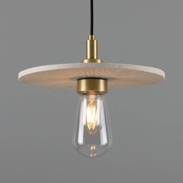 Bog Oak Organic Ceramic Disc Bathroom Pendant Light Matte White Striped 11'' Ip44 - image 1