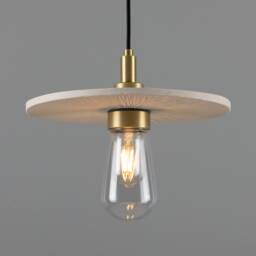 Bog Oak Organic Ceramic Disc Bathroom Pendant Light Matte White Striped 11'' Ip44