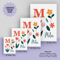 Personalised Floral Name Print - Flower Art For Kids' Bedroom Girls Room Wall Decor Bold Bloom Botanical With - thumbnail 3