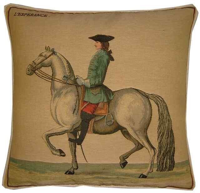 Cavalier On Horseback Green Tapestry Cushion Cover Sham - image 1
